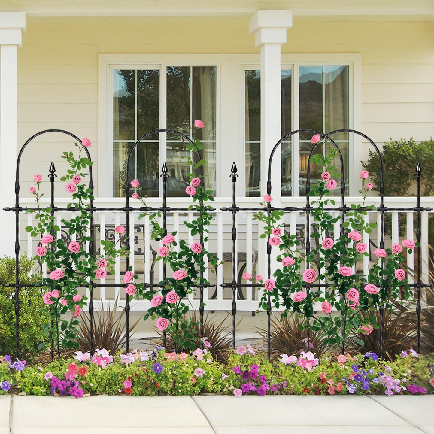 2026 New Upgraded Garden Trellis Set for Outdoor Climbing Plants, 47.2“ H x 39.6” W Rustproof & Reinforced Garden Arch Trellis for Potted Climbing Cucumbers, Tomatoes, Vegetables, Roses, Flowers