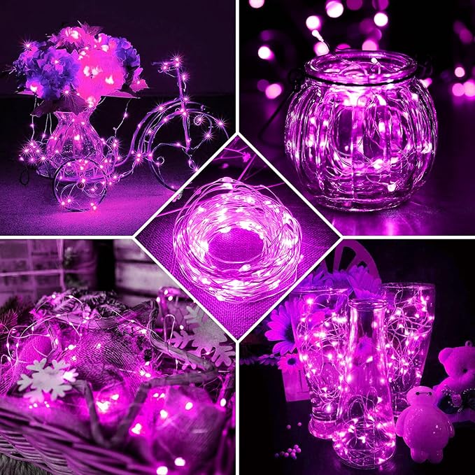100 Pack Pink Fairy Lights 7Ft 20 LED Twinkle String Lights 3 Modes Battery Operated Waterproof Firefly Starry for Mason Jar Party Wedding Christmas Valentines Day Table Centerpieces
