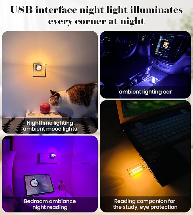 USB Retro Car Lamp, Touch-Control Portable LED Car Ambient Light, USB Powered Night Lights, Suitable for Bedroom, Camping, Holiday Decorations. (Blue Light)