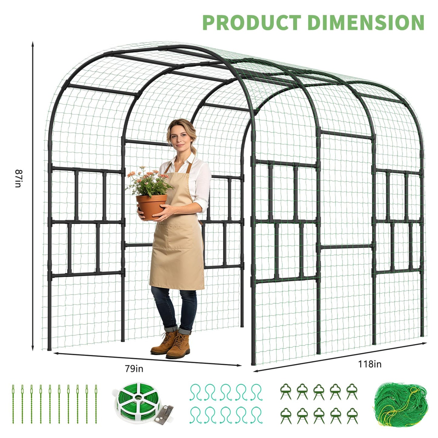 DoCred Garden Arch Trellis, 87in H x 118in L Large Garden Arbor Trellis for Climbing Plants Outdoor Plant Support for Cucumber Grape Vine,Tall Metal Gardens Archway for Lawn Party Ceremony