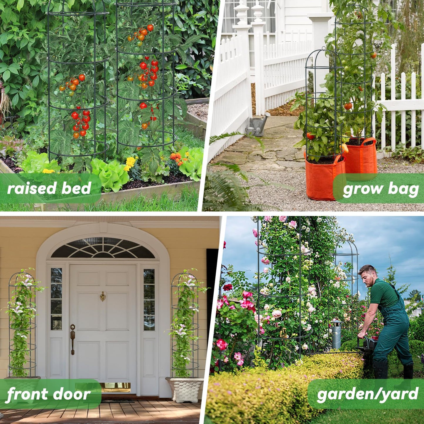 Large Trellis, Garden Obelisk Trellis for Climbing Plants Outdoor, 55" Metal Trellises for Tomato Cucumber Clematis Rose Vine Support, Heavy Duty Round Cage Stand for Grow Bag Raised Bed Yard, 2 Pack