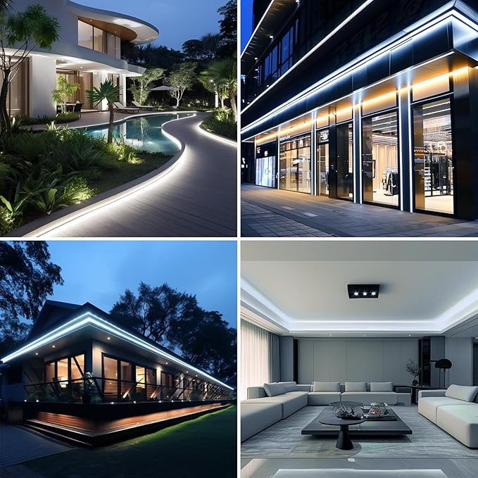 AC 110V COB LED Strip Lights Outdoor Waterproof 98.4ft, 6000K Cool White Super Bright 300W LED Rope Light, IP65 Flexible Cuttable, for Bedroom Garden Commercial House Gaming Room Decor