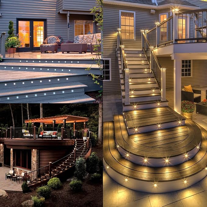 10 Pack LED Deck Lighting Kits with Transformer for Pathway Indoor Outdoor Step Stair, IP67 Waterproof Φ0.71 12V Low Voltage Recessed Landscape Garden Yard Patio Decoration Lights(Warm White)