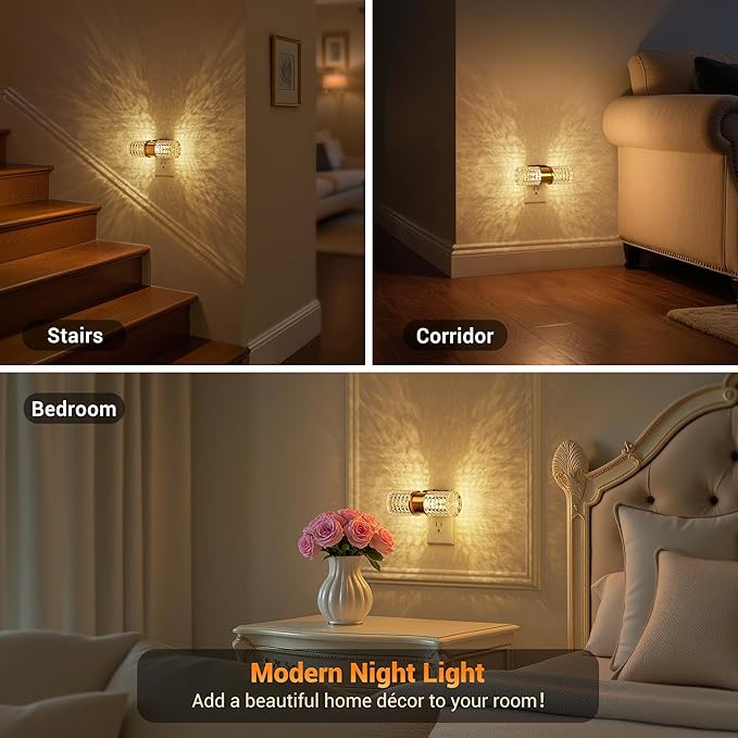 JandCase Night Light, Night Lights Plug into Wall,2 Pack Automatic LED Night Light with Adjustable Brightness, 3000K Plug in Night Lights with Auto Light Sensor, for Bathroom Hallway Decor