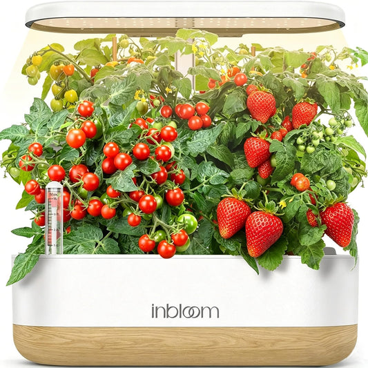 inbloom Hydroponics Growing System 12 Pods, Indoor Herb Garden with LEDs Full-Spectrum Plant Grow Light, Water Shortage Alarm, Automatic Timer, Height Adjustable,Gardening Gifts for Women, White