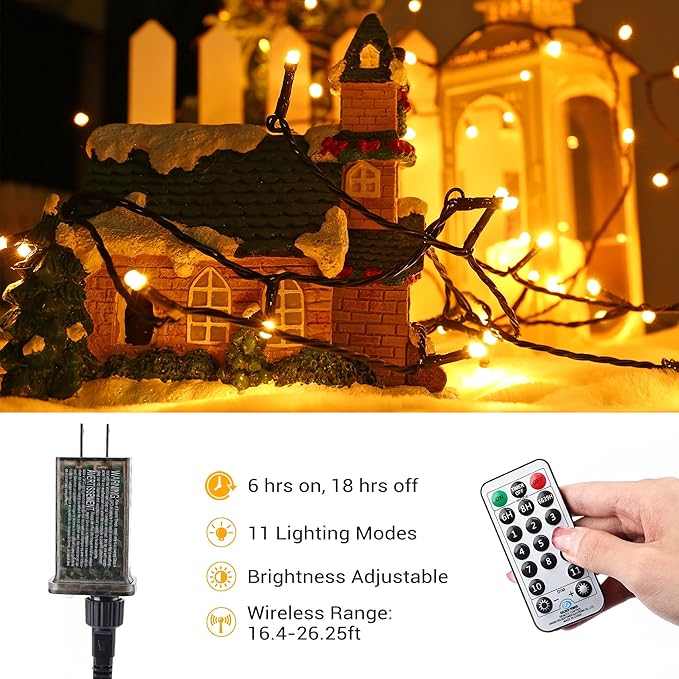 Brizled Christmas Tree Lights, 115ft 300 LED Color Changing Christmas Lights with Remote, 11 Modes Warm White & Multicolor Light String Connectable 24V Xmas Light Green Wire for Xmas Home