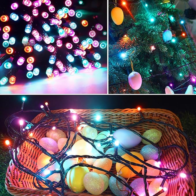 Easter String Lights Battery Powered, 2 Pack Total 66.6 FT 200 LED Colorful Pastel String Lights for Indoor Outdoor Easter Decorations, Twinkle Fairy Light for Home Party Room Party Decor
