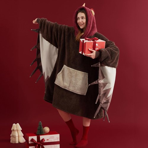 Bedsure Hoodie Blanket - Wearable Shaggy Sherpa Blanket with Sleeves & Pockets | Cozy Turkey Costume, One Size