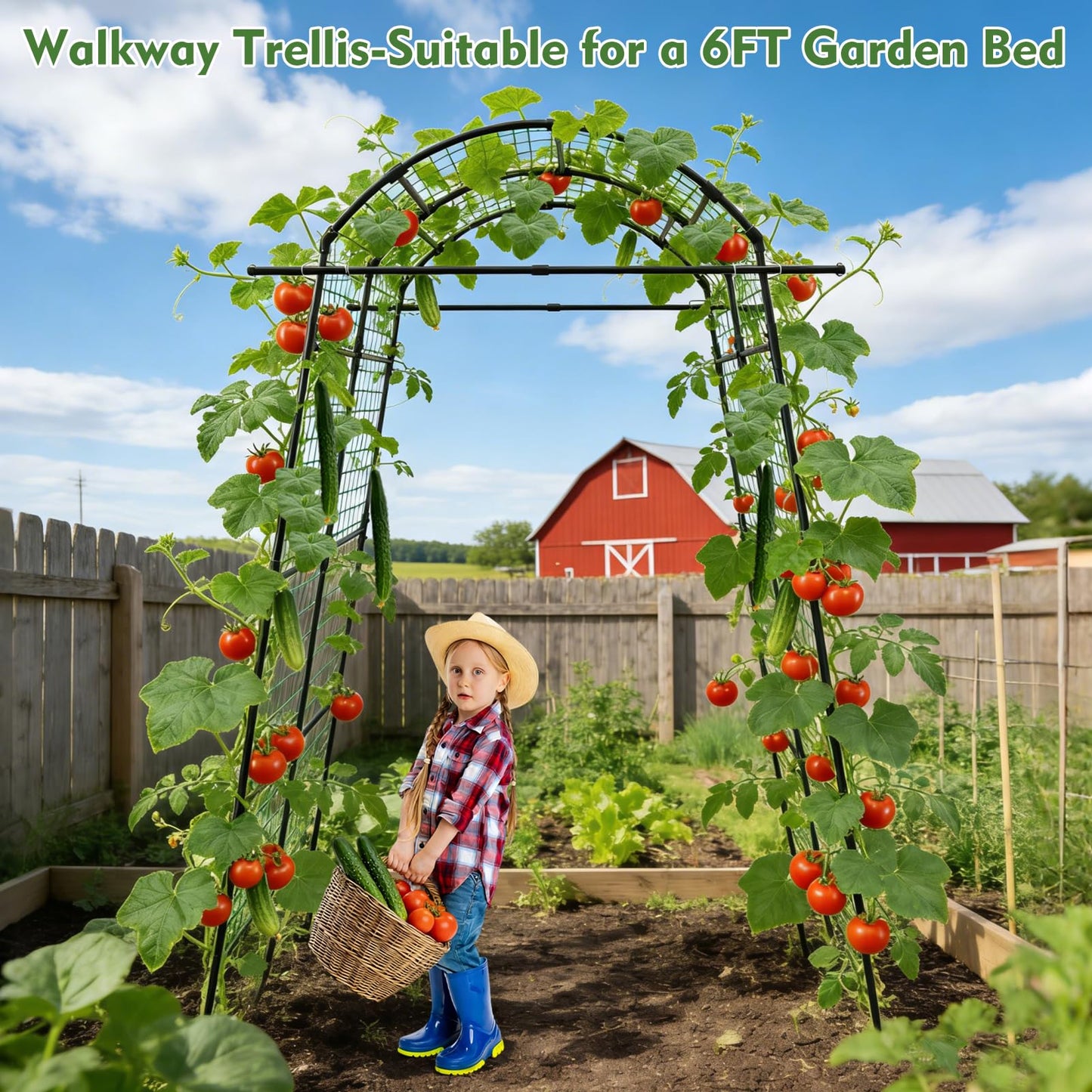 AGTEK 87in Garden Arch Trellis for Climbing Plants, Garden Arches Support Structure, Tall Metal Garden Tunnel Trellises Archway for Climbing Vine, Vegetable, Fruit, Flower, Squash Arbors