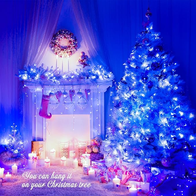 JMEXSUSS 163 FT 500 LED Blue Christmas Lights Outdoor, Waterproof Blue String Light Plug in, 8 Modes Clear Wire Christmas String Lights for Tree Yard Patio House Party Decorations