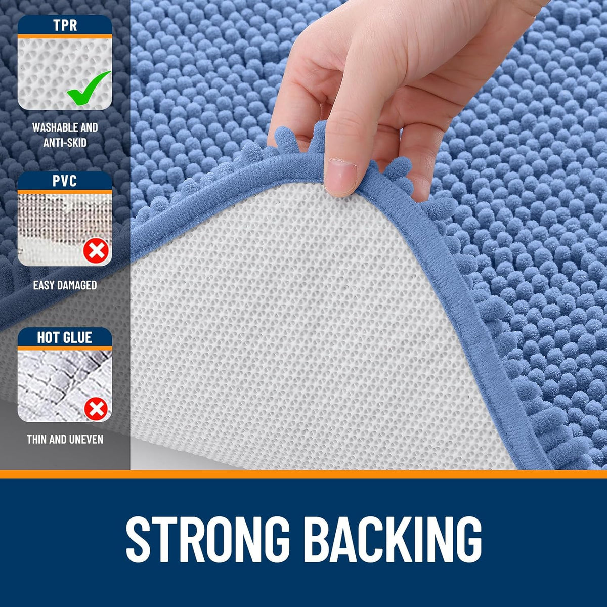 OLANLY Bathroom Runner Rugs - Soft Absorbent Chenille Bath Mats | Quick-Dry, Machine Washable, 59x24, Cornflower Blue