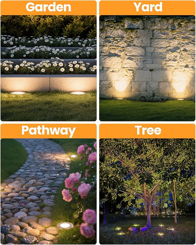 Cheopha Landscape Well Lights, 12V Low Voltage In-Ground Light, Outdoor Ground Lights with Replaceable MR16 LED Bulb 4W Warm White, Weatherproof for Landscape Garden Yard Lighting 2-Pack