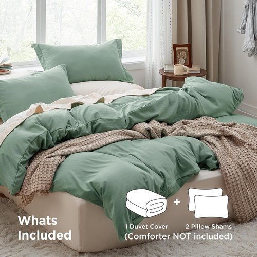 Bedsure Oversized Queen Duvet Cover Set - Extra Soft Sage Green 3-Piece Bedding, 98x98 Inches with Zipper Closure & 2 Pillow Shams