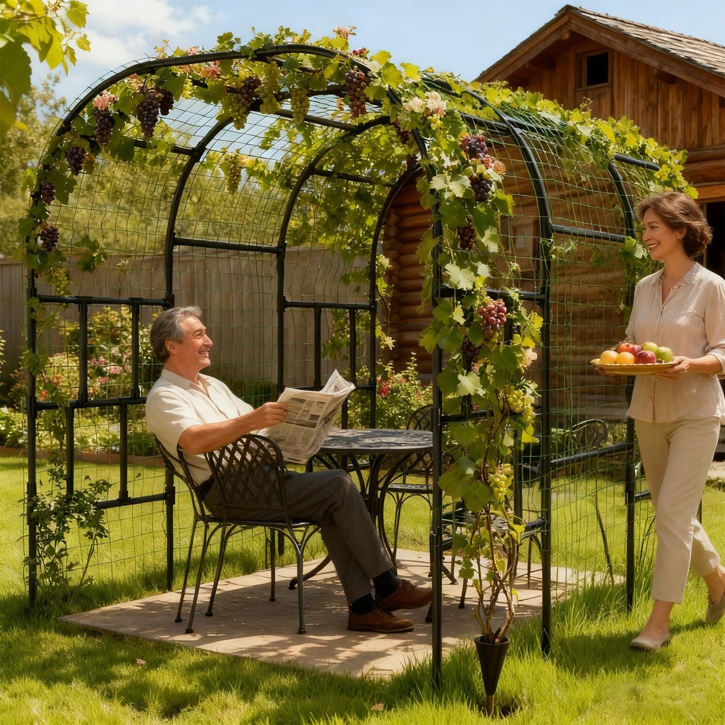 SUNYRISY Outdoor Garden Arch Trellis, 118" x 79" x 87" Extra Large Garden Trellis for Climbing Plants Outdoor, Plant Support for Cucumber Grape Vine Vegetable Fruit and Garden Gazebo
