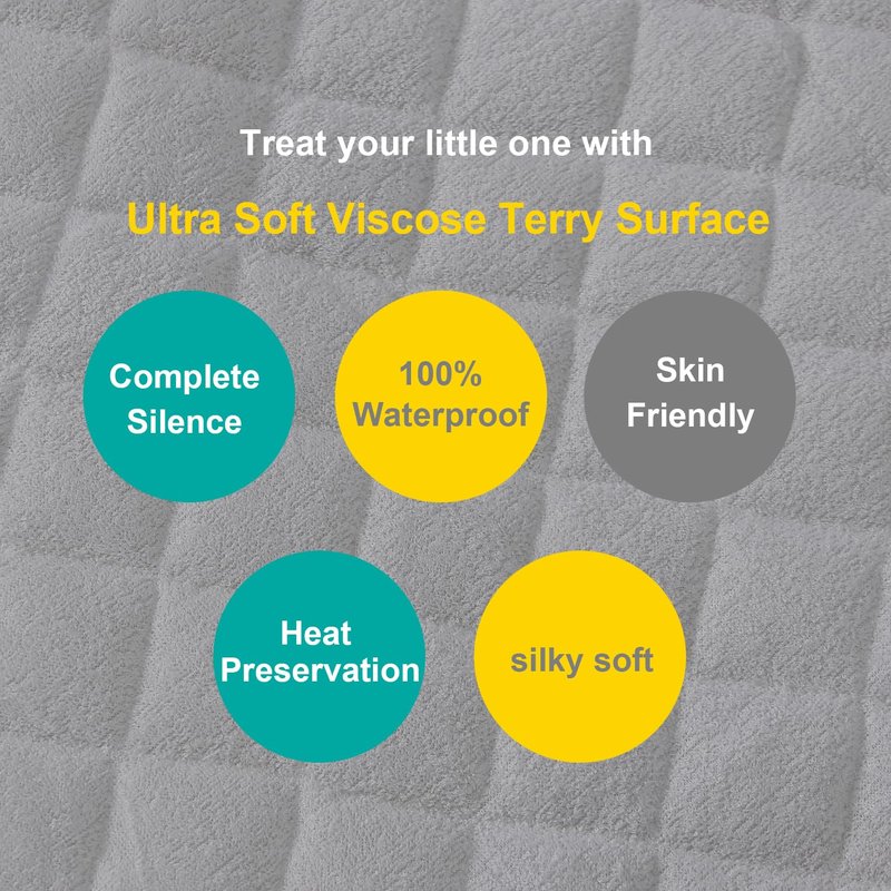 Waterproof Crib Mattress Protector Pad Cover, Crib Mattress Protector Sheets Fitted, Viscose Terry Surface, Ultra Soft and Skin-Friendly, Washer & Dryer Friendly, Grey