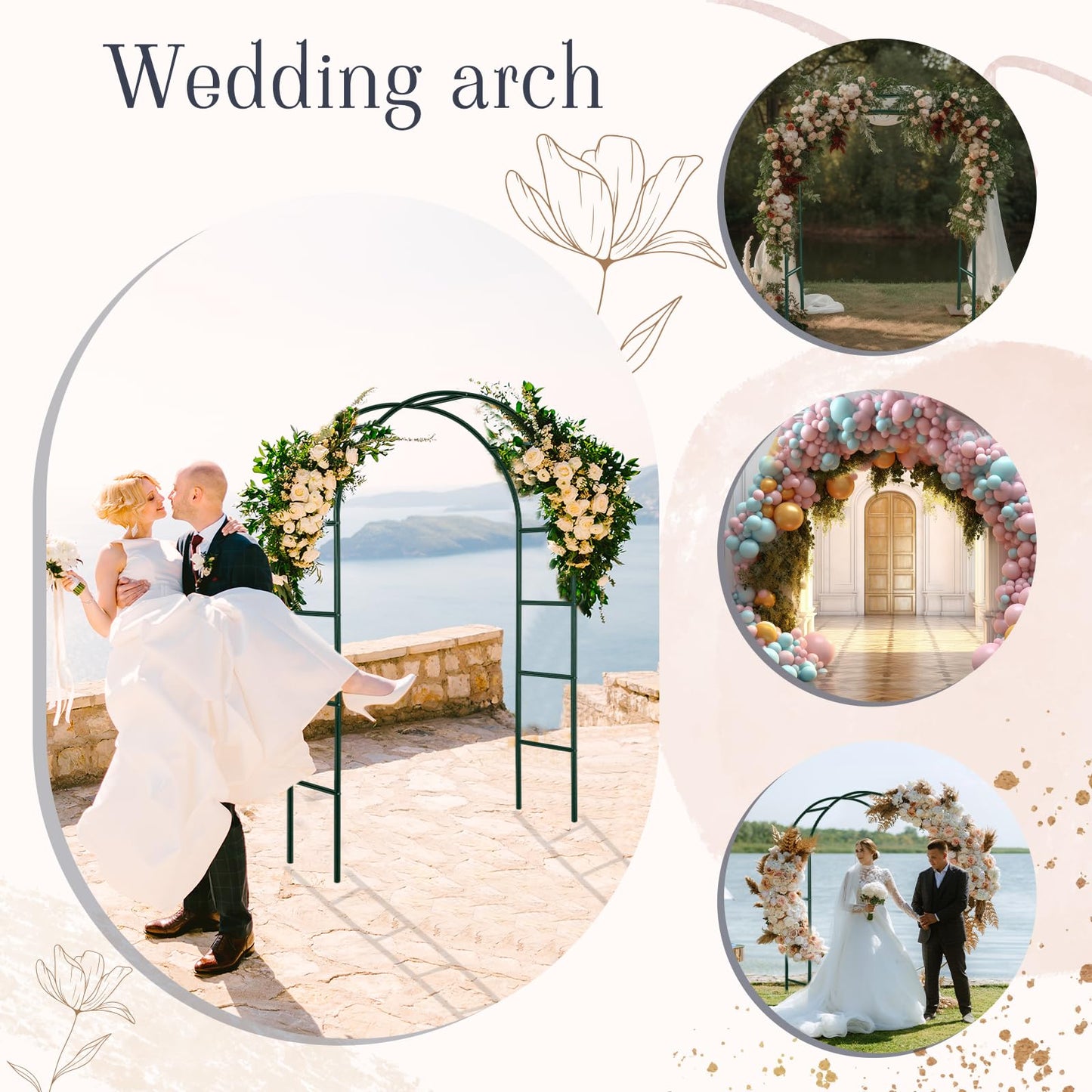 Gisafai 3 Pcs Metal Garden Arch Trellis Wedding Arches Pergola Arbor 7.9 Ft, Two Way Assemble, Durable Wedding Trellis Archway for Climbing Plants Outdoor Bridal Party Decoration (Dark Green)