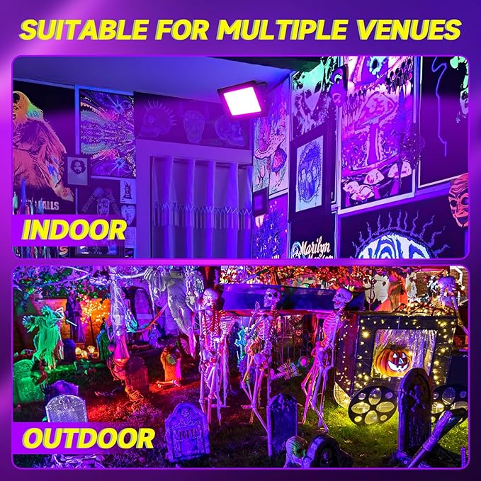 2 Pack 200W LED Black Light, IP66 Waterproof Outdoor Blacklight Flood Light Spotlight with Plug, Switch, Cord for Neon Glow Party Fluorescent Poster Body Paint Stage Lighting Halloween Decor