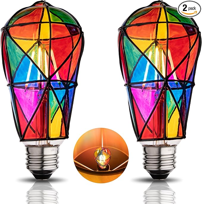 Stained Glass Light Bulb - Rainbow Painted, Mosaic, Multi-Colored Indoor Decorative Bulb - 4W 120V - Fun Romantic and Unique