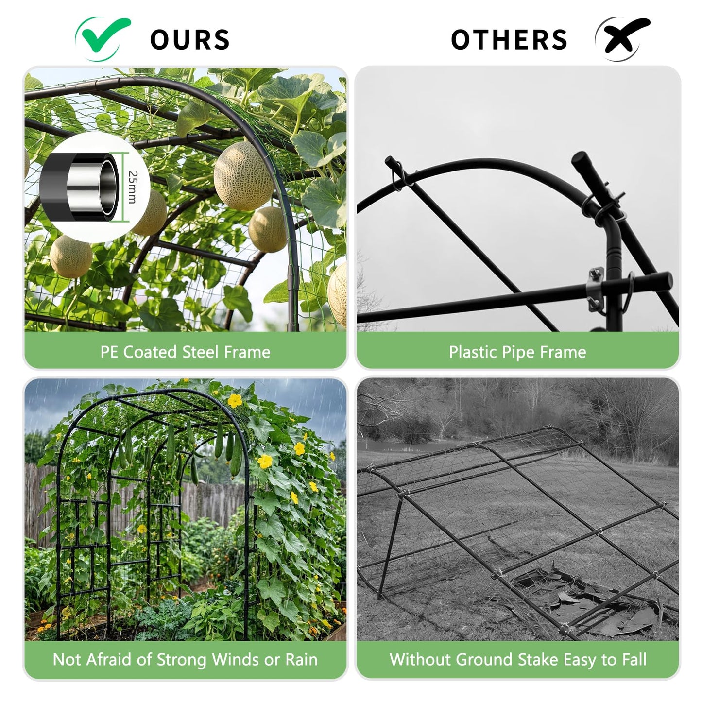 DoCred Garden Arch Trellis, 87in H x 118in L Large Garden Arbor Trellis for Climbing Plants Outdoor Plant Support for Cucumber Grape Vine,Tall Metal Gardens Archway for Lawn Party Ceremony