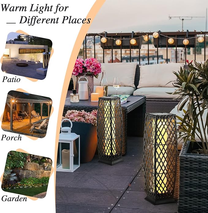 Tangkula 2 Pieces Outdoor Solar Powered Floor Lamps, IP65 Waterproof Wicker Floor Lamps with Auto On/Off LED Light, Outdoor Decor Lanterns for Garden Porch Pool Pathway Driveway (Diamond-Mix Brown)
