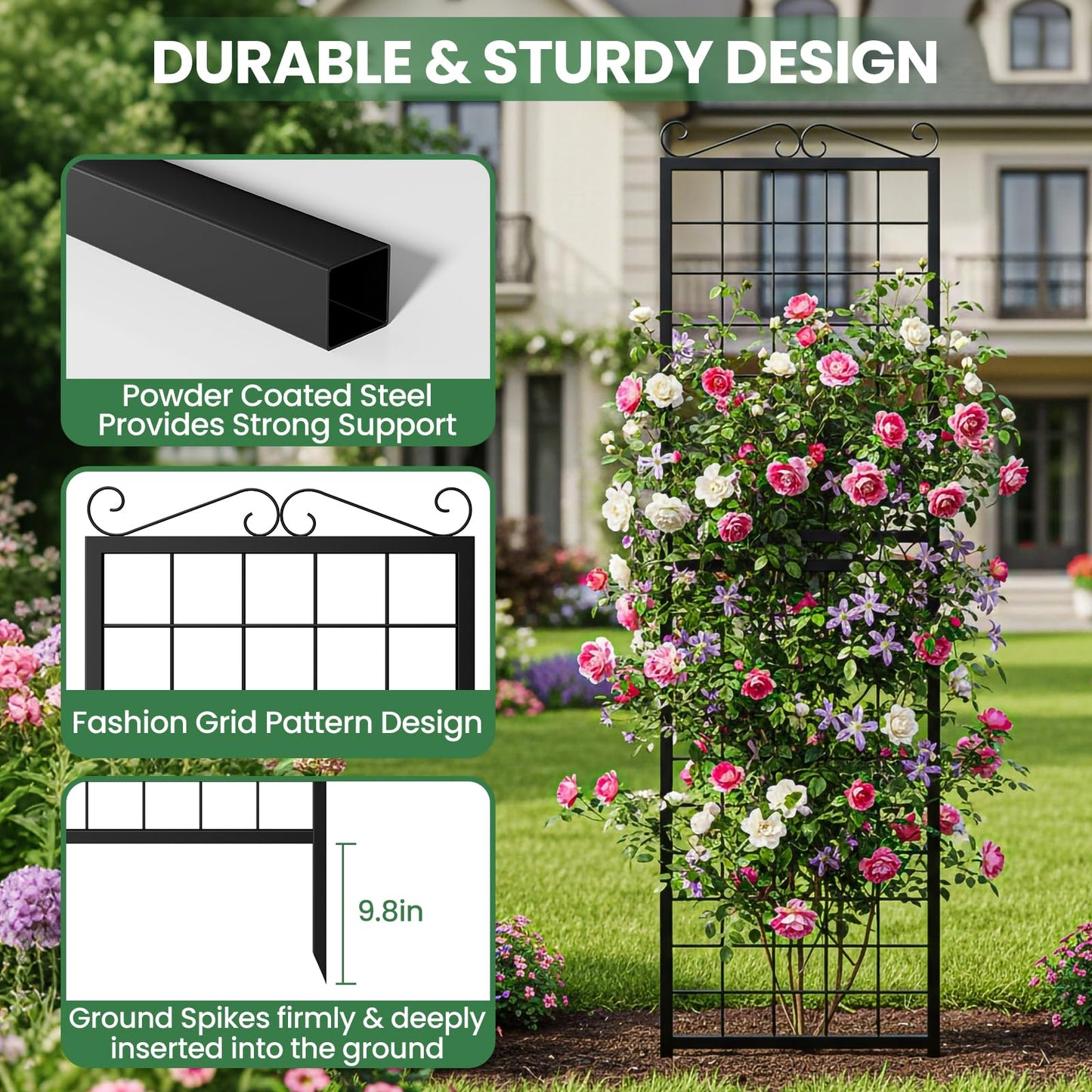 2 Pack 71 Inch Metal Garden Trellis for Climbing Plants, Thickened Square Tube Metal Garden Trellis for Vines Plant Rose Vegetable Support,Large Decorative Outdoor Trellis