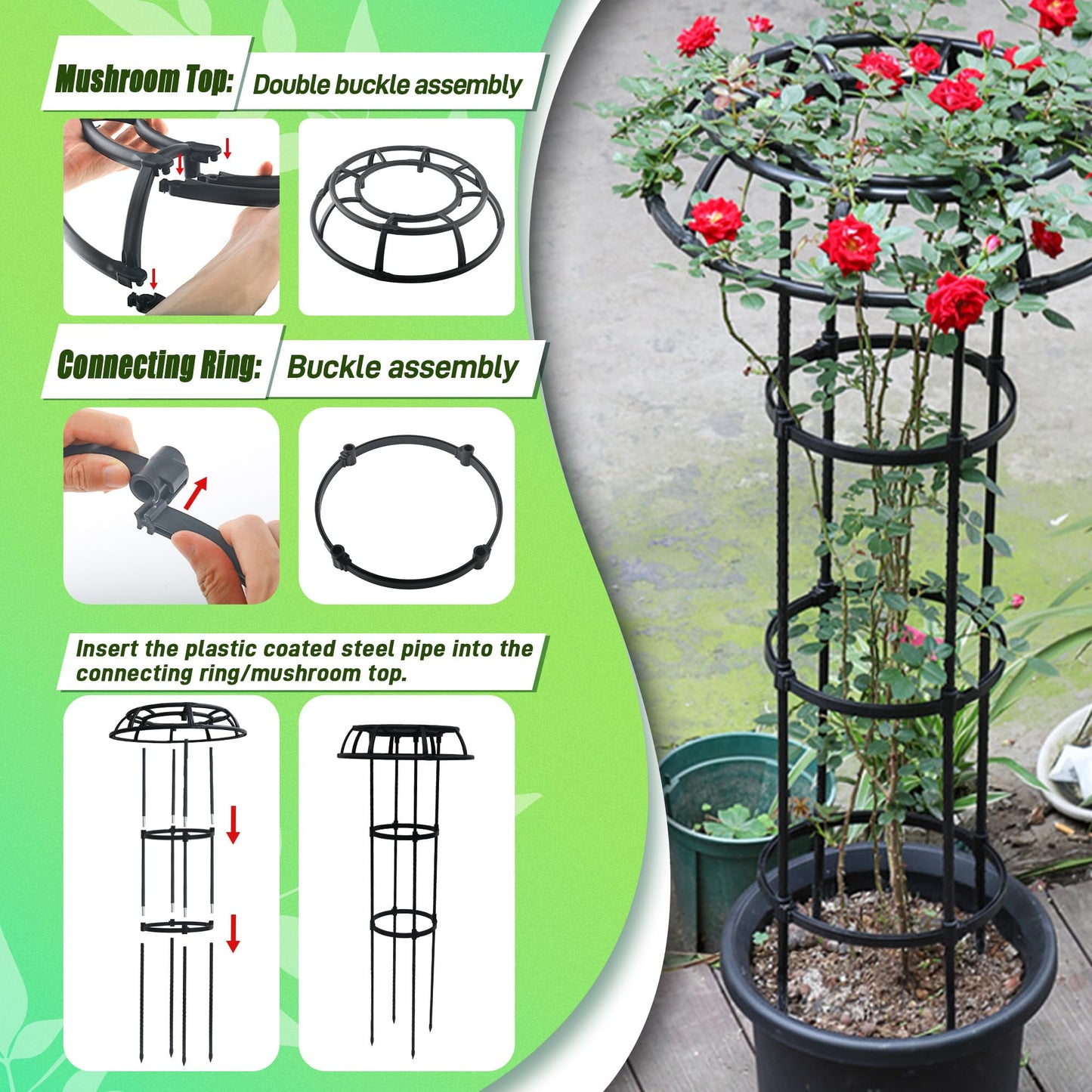 Quibbay Garden Trellis for Climbing Plants Outdoor,41.3 Inch Mushroom Top Trellis for Climbing Plants, Rustproof Metal Plant Flower Trellises for Vine Rose Flower Tomato Support Outdoor Indoor,1 Pack