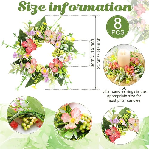 Jexine Floral Wreaths - 8-Piece Mini Candle Ring Set for Wedding & Home Decor | All Seasons