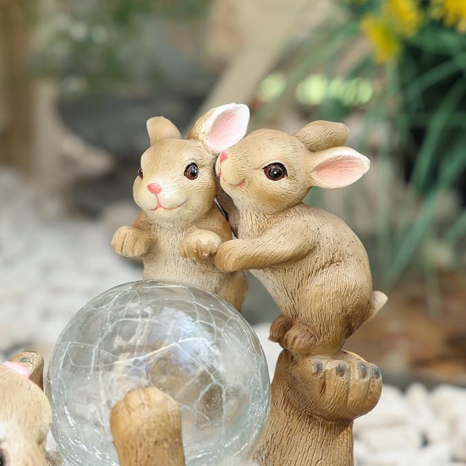 Solar Bunny Lamp Playing with Ball, 10x5x9 Inch Outdoor Easter Rabbit Decor, Whimsical Garden Statue for Lawn, Backyard & Night Landscape, Easter Bunny Figurine Night Light