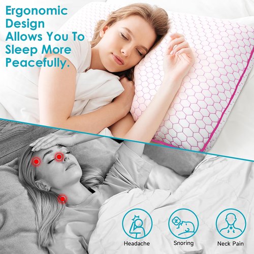 CushyOasis Memory Foam Pillows for Side, Back and Stomach Sleepers, Set of 2, Bed Pillow with Washable Cover and Breathable Mesh, Bed Pillow for Sleeping (Pink，Standard Size)