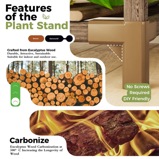 Bamworld Plant Stands with Grow Lights Indoor 4 Sets Plant Shelves Outdoor Wooden Plant Holder for Multiple Plants Flower Stands for Living Room Balcony Garden Patio Lawn Window