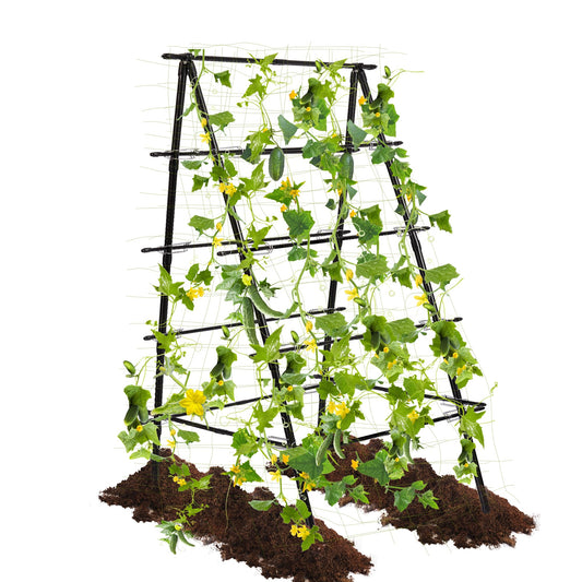 HPC Decor Cucumber Trellis for Raised Bed, 6 FT Tall Garden Trellis for Climbing Plant Outdoor, Metal A Frame Trellis with Climbing Net, Support for Vegetable, Grape, Tomato, Peas, Fruit, Vine.