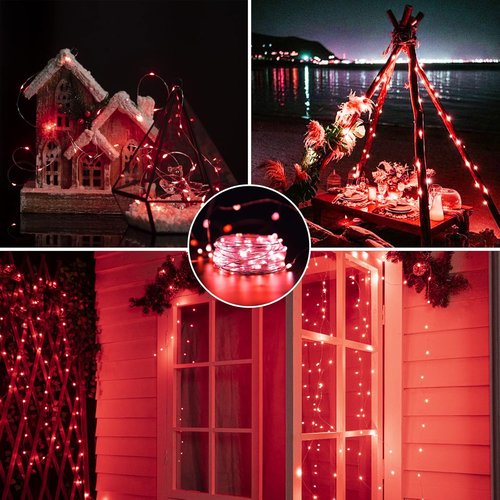 Brightown LED Fairy Lights - Waterproof Red 12-Pack | 7 Feet, 20 LEDs, Battery Operated, Flexible Wire