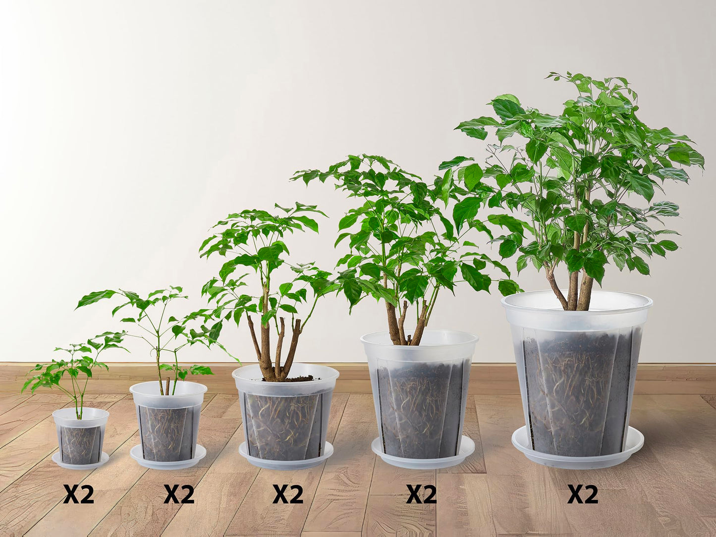 TineDew Large Clear Nursery pots for Plants with Saucers,10 pcs 9.5/8.3/7/6/5 inch Thick Plastic Nursery pots for Plants with Drainage Holes for Monstera,Aroid