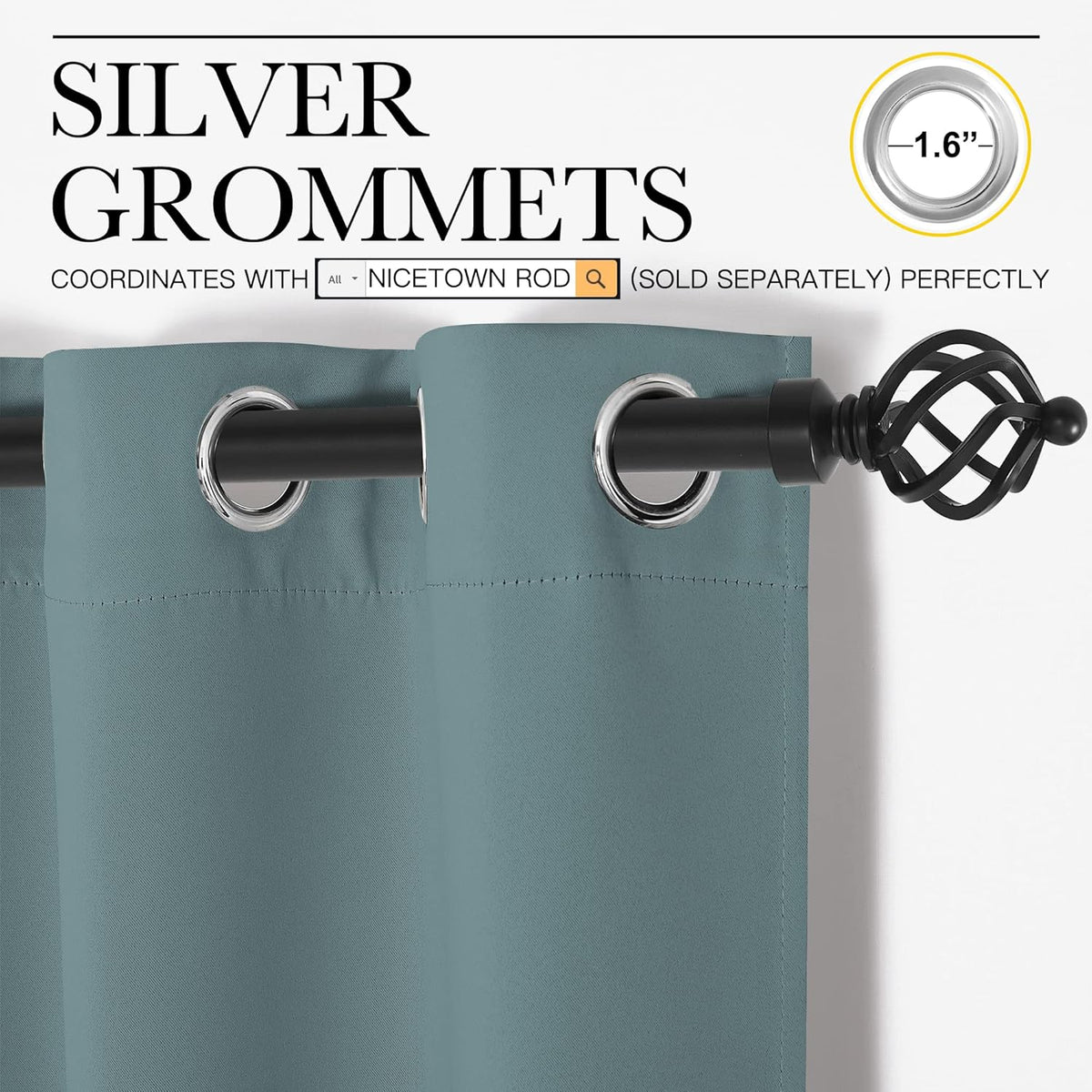 NICETOWN Modern Blackout Curtains - Noise Reducing & Thermal Insulated Drapes | Greyish Blue, 2 Panels (W42 x L68-Inch)