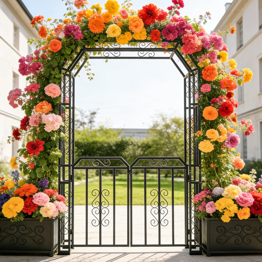 Garden Arch Trellis with Double Lockable Doors, Heavy-Duty Metal Arbor for Climbing Plants Outdoor, Arch Trellis for Garden Decor, Outdoor Arbor for Wedding Backyard Lawn Patio