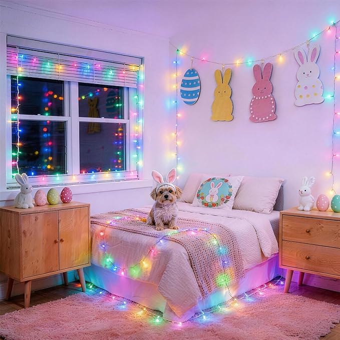 Easter Lights, 66ft 200 LED 8 Modes Pastel String Lights, Waterproof & Plug in Connectable Twinkle Fairy Lights Outdoor & Indoor, Tree, Party, Wreath Bedroom Easter Decoration (Pastel Multicolor)