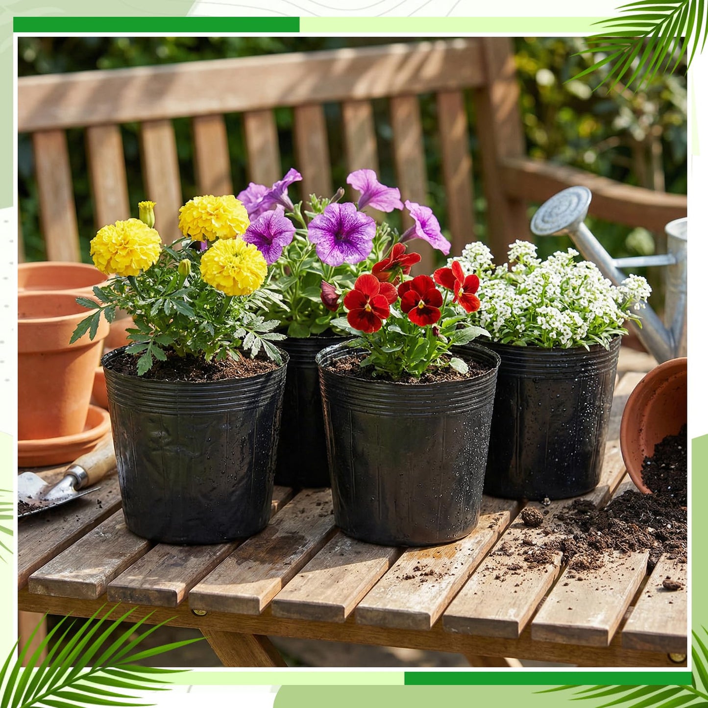 Ferrochef 60 Pcs Nursery Bags 0.2 & 0.6 & 2 & 3 Gallon Thicken Soft Plastic Seedling Pots Seed Plant Bags with Drainage Holes for Large Flowers Trees Vegetables Indoor Outdoor Women Gardening Gifts