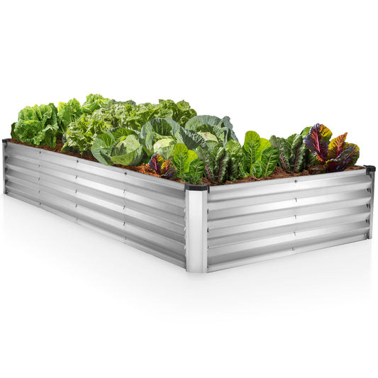 Plant & Plot Galvanized Raised Garden Beds Outdoor // 6×3×1 ft Planter Raised Beds for Gardening, Vegetables, Flowers // Large Metal Garden Box (Silver) // Patented Tool-Free Design