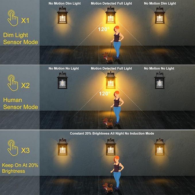 2 Pack Solar Wall Lights Outdoor, Dusk to Dawn LED Porch Lights Fixture, Motion Sensor Solar Sconce Waterproof with 3 Modes Wall Mounted for Garage Patio Front Door Backyard 6.7"x6.7"x11.7"