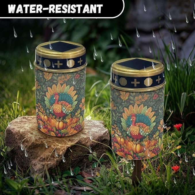Thanksgiving Day Prayer Cemetery Solar Lights for Grave Cemetery Turkey Maple Leaf Candle Lamp Cross and Floral Grave Solar Lights Fall Decor