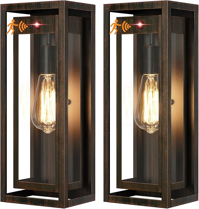 15" Motion Sensor Classic Outdoor Light Fixture Wall Mount, 3 Lighting Modes Waterproof Anti-Rust Wall Sconces, 2 Pack Exterior Lighting Fixtures for Front Door, Porch, Garage