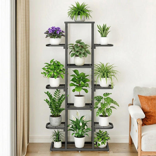 Hoguyexila 7-Tier Metal Plant Stand, 4 FT Indoor & Outdoor Corner Shelf for Multiple Plants, Heavy-Duty Steel Flower Pot Holder with Stable Base, Display Rack for Living Room Balcony Patio (Black)
