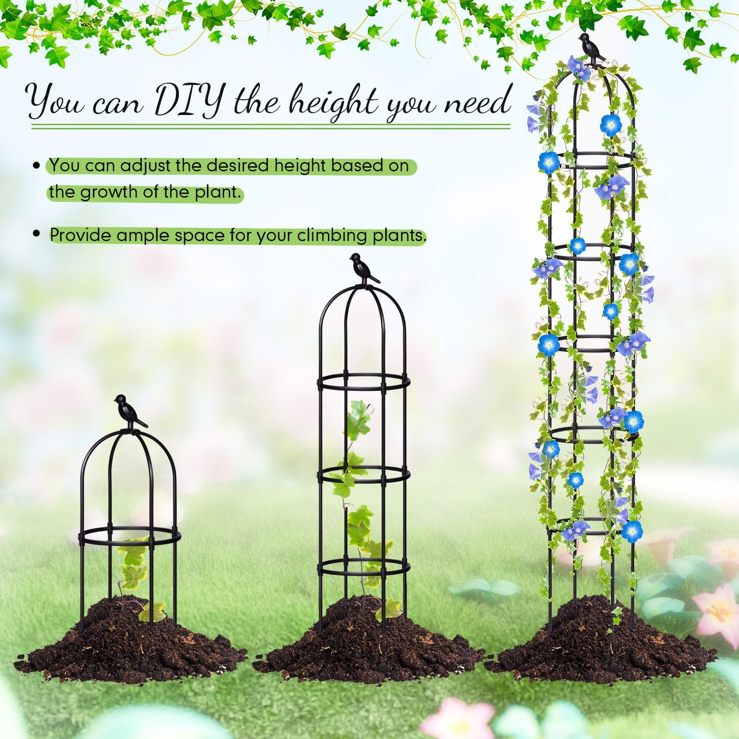 Sadnyy 2 Pack 7 ft Garden Trellis Obelisk for Rose Trellis Climbing Plants Outdoor Rustproof for Pots Tall Tower Plant Support Metal Garden Vines Flower Plants Support Outdoor Indoor (Black)
