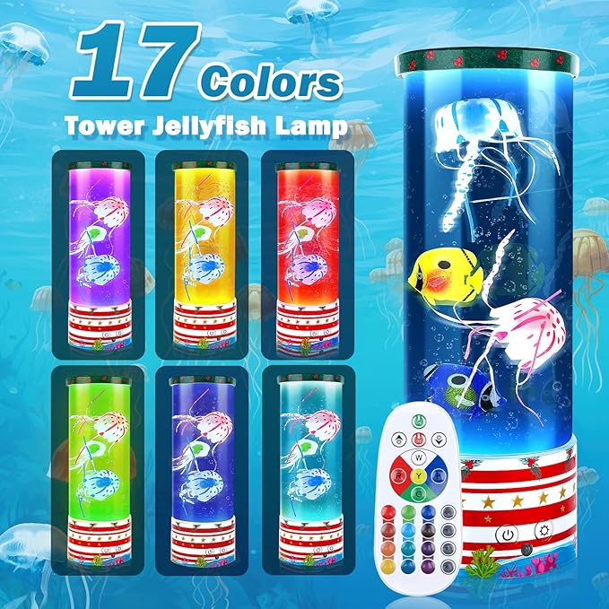 Mothers Day Gifts Jellyfish Lamp, Jelly Fish Tank Mood Light for Home Deco，Relaxation and Sleep with 17 Colors Changing, Birthday Gifts for Women, Kids and Men (Red)