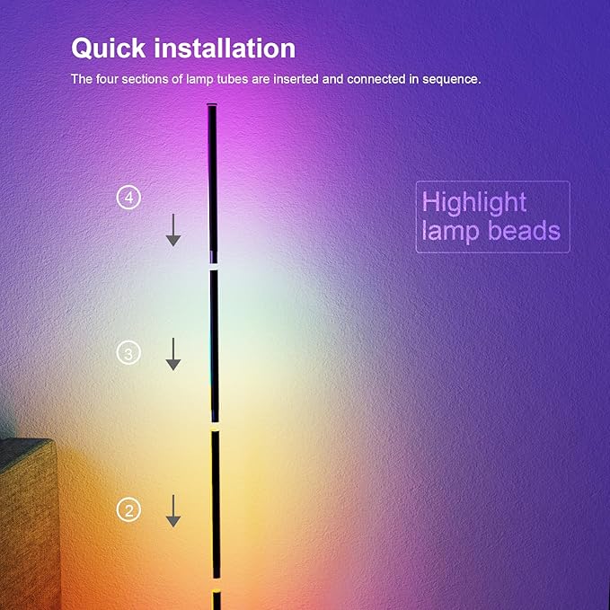 Corner Floor Lamp, 60”Smart RGB LED Ambient Floor Lamp with App and Remote Control,16 Million Colors, Music Sync, Timer, Color Changing Mood Lighting for Living Room and Bedroom