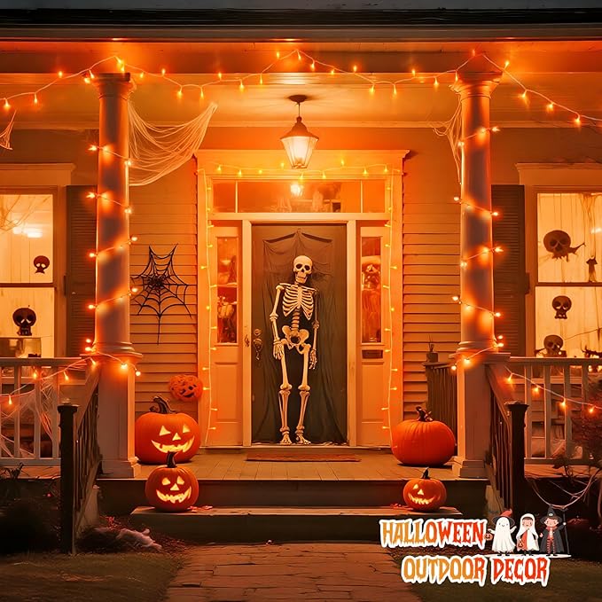 JMEXSUSS 2 Pack 100 LED Orange Halloween Lights Outdoor, 33ft Connectable Orange String Lights for Halloween Indoor with 8 Modes, Clear Wire Fall Lights Plug in for Thanksgiving Christmas Decorations