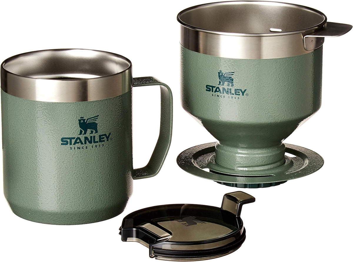 STANLEY Perfect Brew Pour Over Set - 12 oz Insulated Camp Mug with Lid & Reusable Filter | BPA-Free Hammertone Green