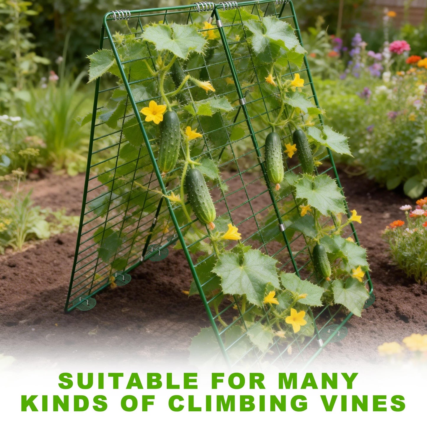 Cosbur 48" L x 34" W Cucumber Trellis for Raised Bed, A Frame Trellis, Vegetable Trellis with Garden Stakes and Zip Ties for Climbing Plants, Cucumber, Flowers