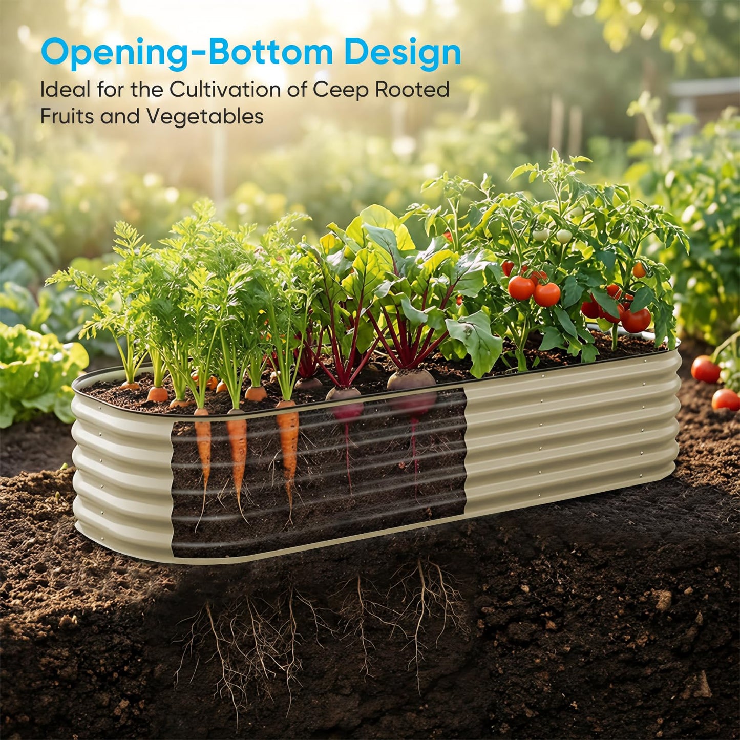 TABU Galvanized Raised Garden Bed Outdoor, 8x4x1.5 Ft Metal Planter Box with Anti-Cutting Edge, Rust-Resistant Garden Bed Kit for Outdoor Gardening, for Vegetables, Flowers, Herbs, Beige
