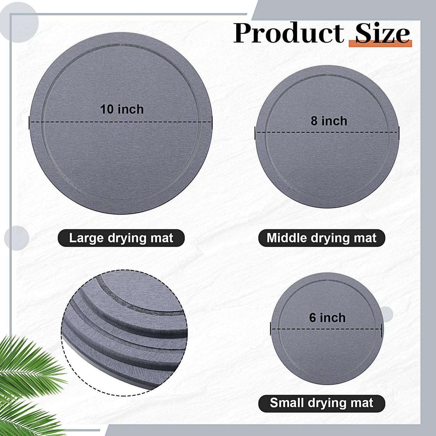 Drydiet 3 Pack Diatomaceous Earth Plant Saucer Set 6/8/10 Inch Quick Dry Absorbent Plants Tray Absorbing Plant Tray for Gardening Indoor Outdoor Plants (Charcoal Gray)